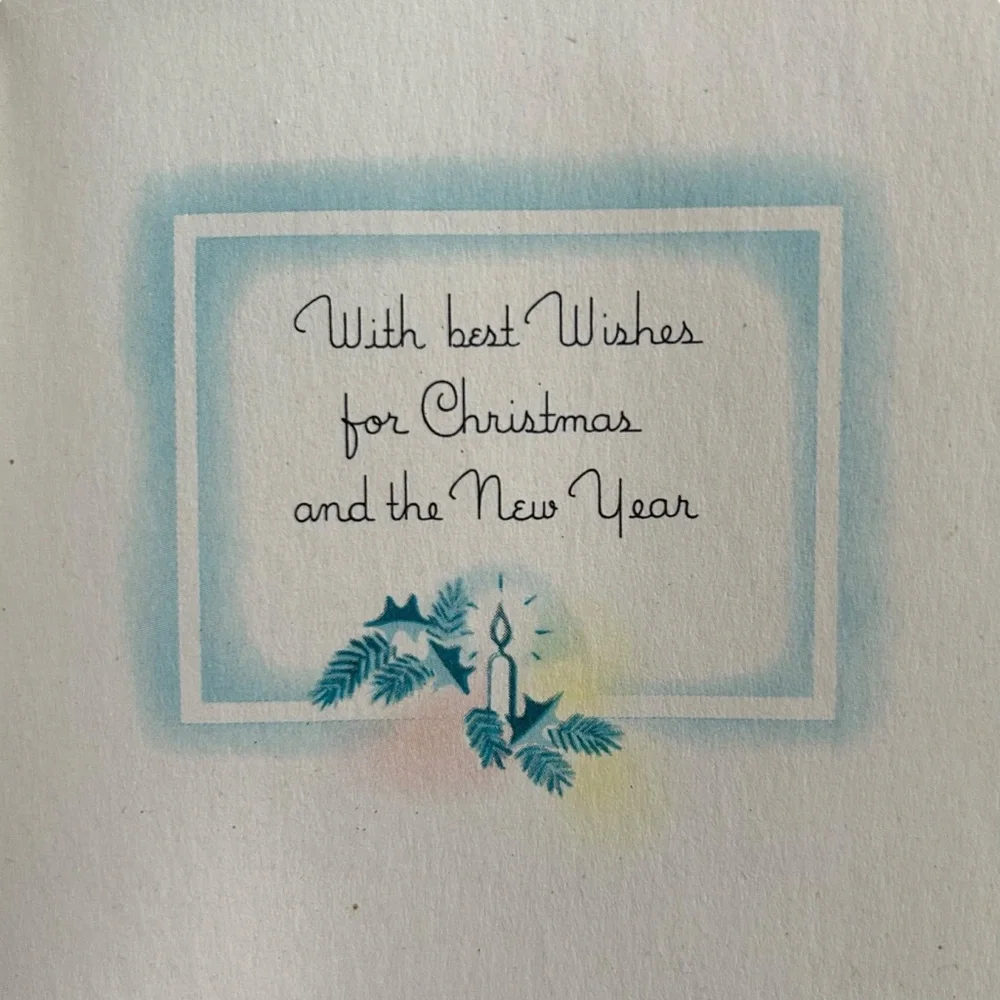 Vintage 40s 50s Greeting Card Watercolor Christmas Tree Retro Art MCM Ephemera